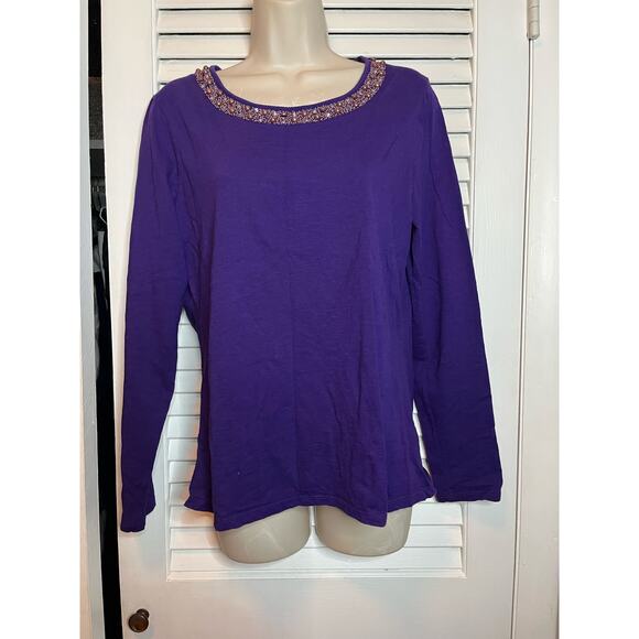 Coldwater Creek Tops - Coldwater Creek purple beaded neckline 100% cotton‎ knit top M Perfect Classy